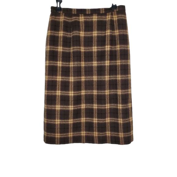 Briggs Dresses & Skirts - VTG Y2K Briggs Petites Womens Brown Plaid Midi Skirt Lined Wool Blend SZ 12P